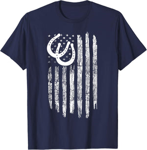 American Flag Horse Pulling Clothing - Vintage Horse Pulling T-Shirt - T-Shirt | Navy