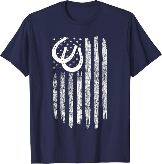 American Flag Horse Pulling Clothing - Vintage Horse Pulling T-Shirt - T-Shirt | Navy