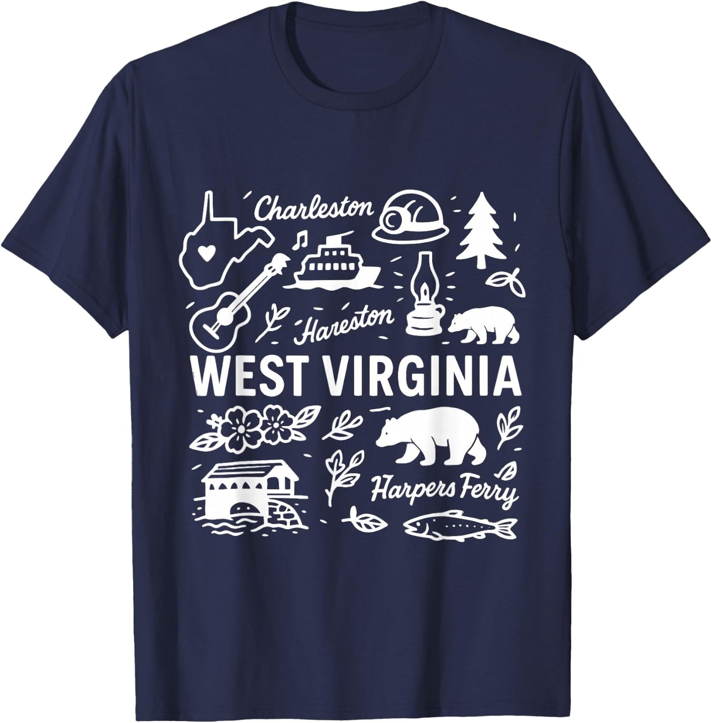 West Virginia USA State Symbols Vintage Souvenir Cute Doodle T-Shirt - T-Shirt | Navy