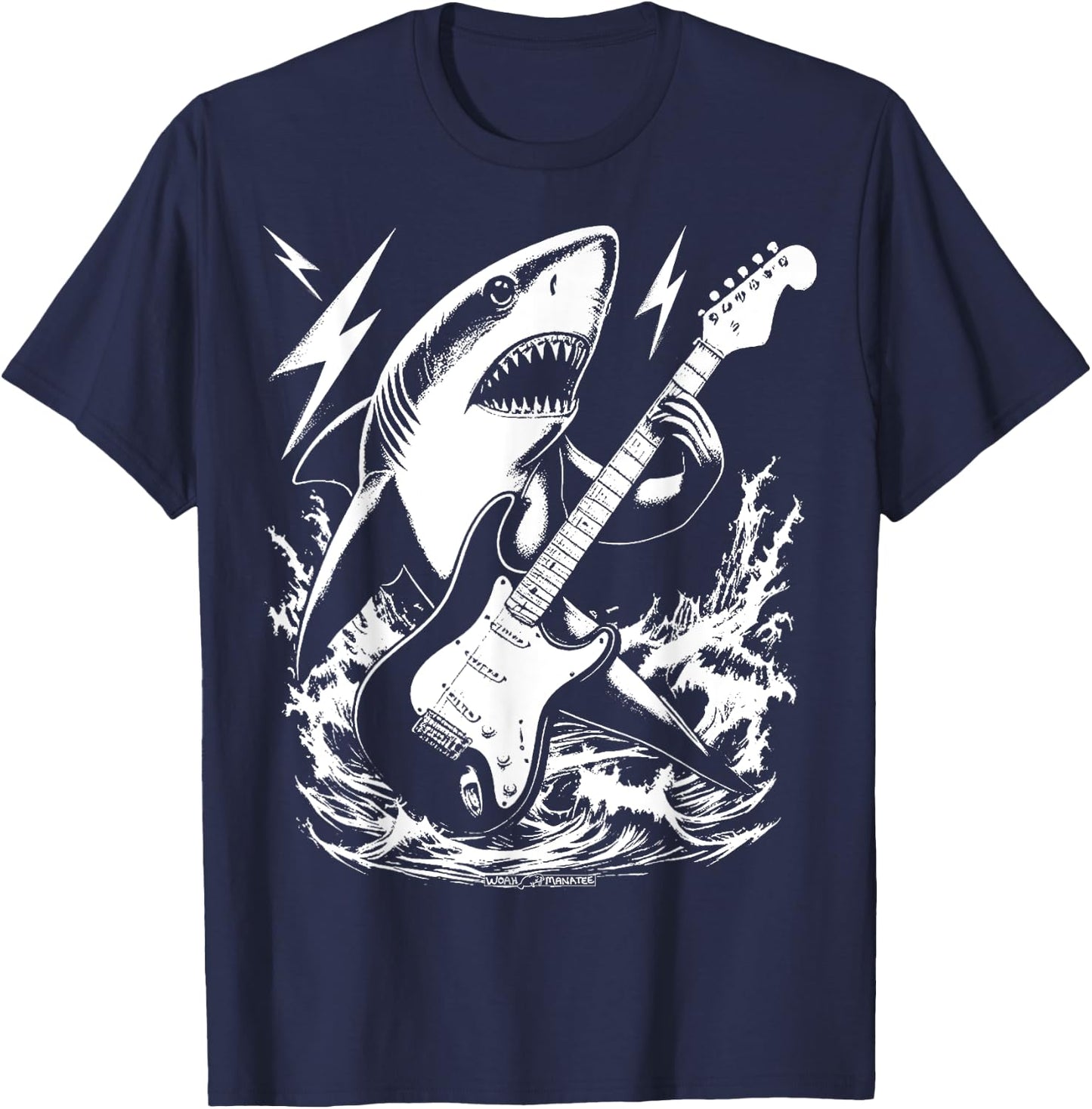 Rockin’ Shark Playing Electric Guitar T-Shirt - T-Shirt | Navy