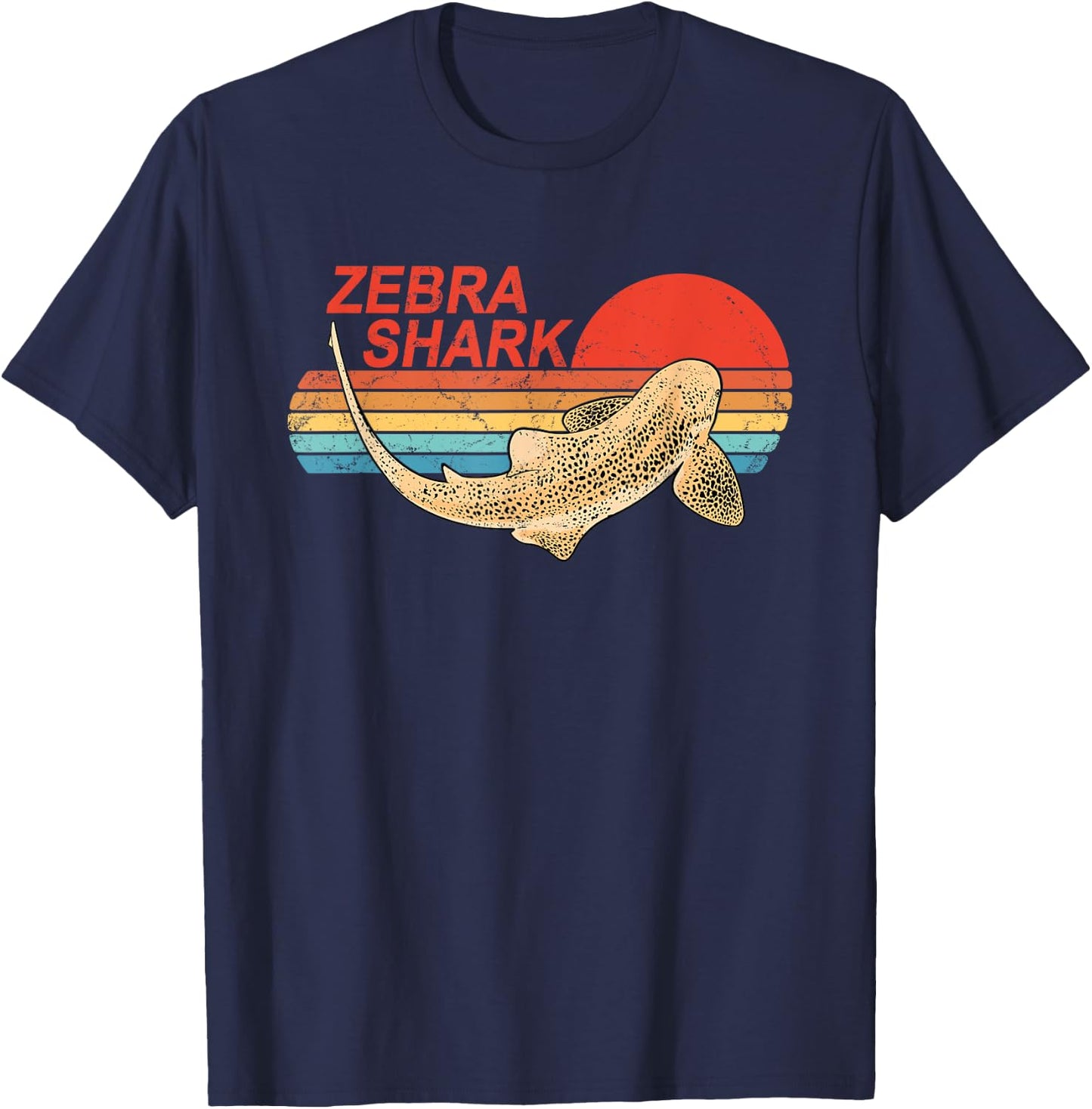 Vintage Sunset Zebra Shark T-Shirt - T-Shirt | Navy