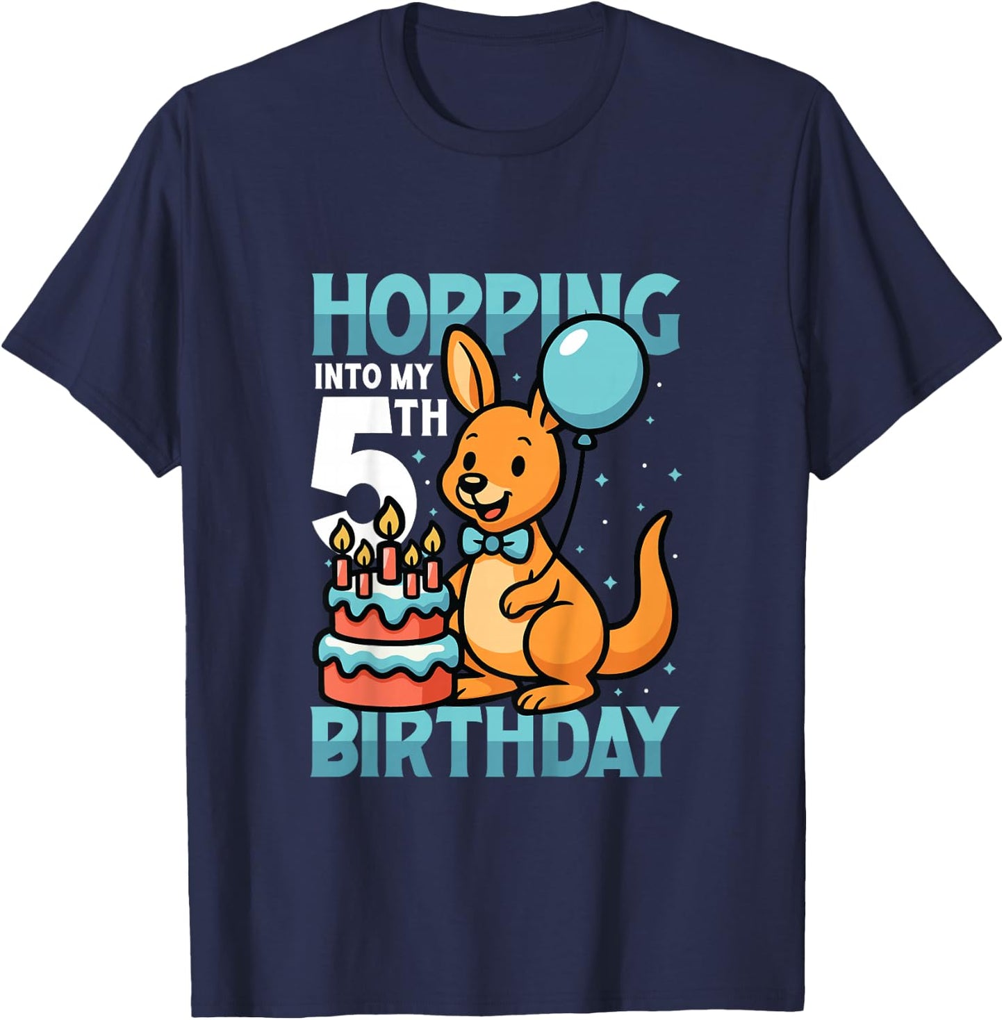 Kids Hopping Into My 5th Birthday Boys 5th Birthday Kangaroo T-Shirt - T-Shirt | Navy