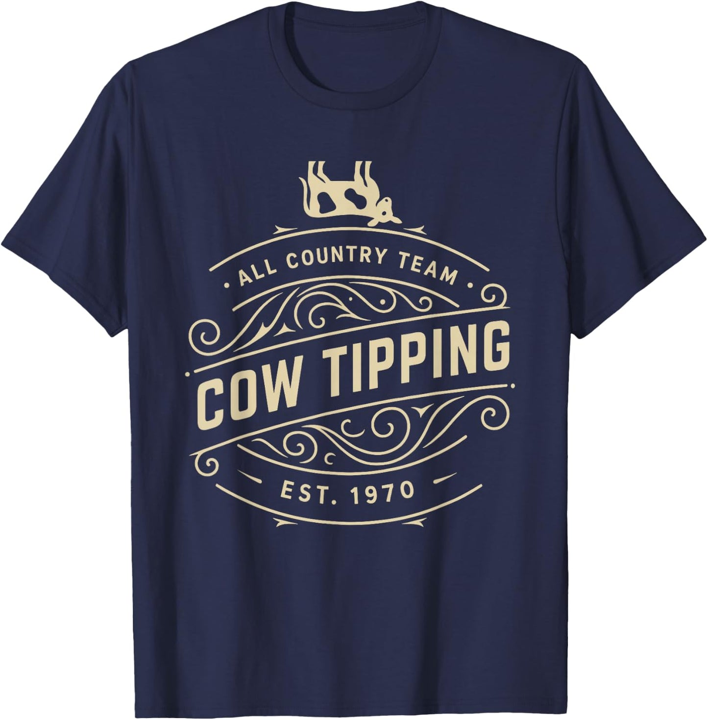 Cow Tipping Country Cowboy Western Farm T-Shirt - T-Shirt | Navy
