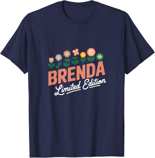 Brenda Limited Edition Flowers Custom Name Wife Grandma T-Shirt - T-Shirt | Navy