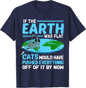 Funny Flat Earth Cats Round Earth Society Saying T-Shirt - T-Shirt | Navy