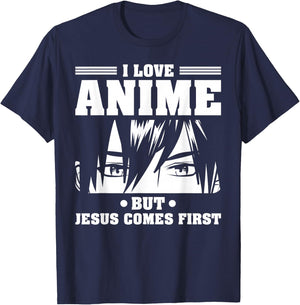 I love Anime but Jesus comes first Japan Otaku Japanese T-Shirt - T-Shirt | Navy