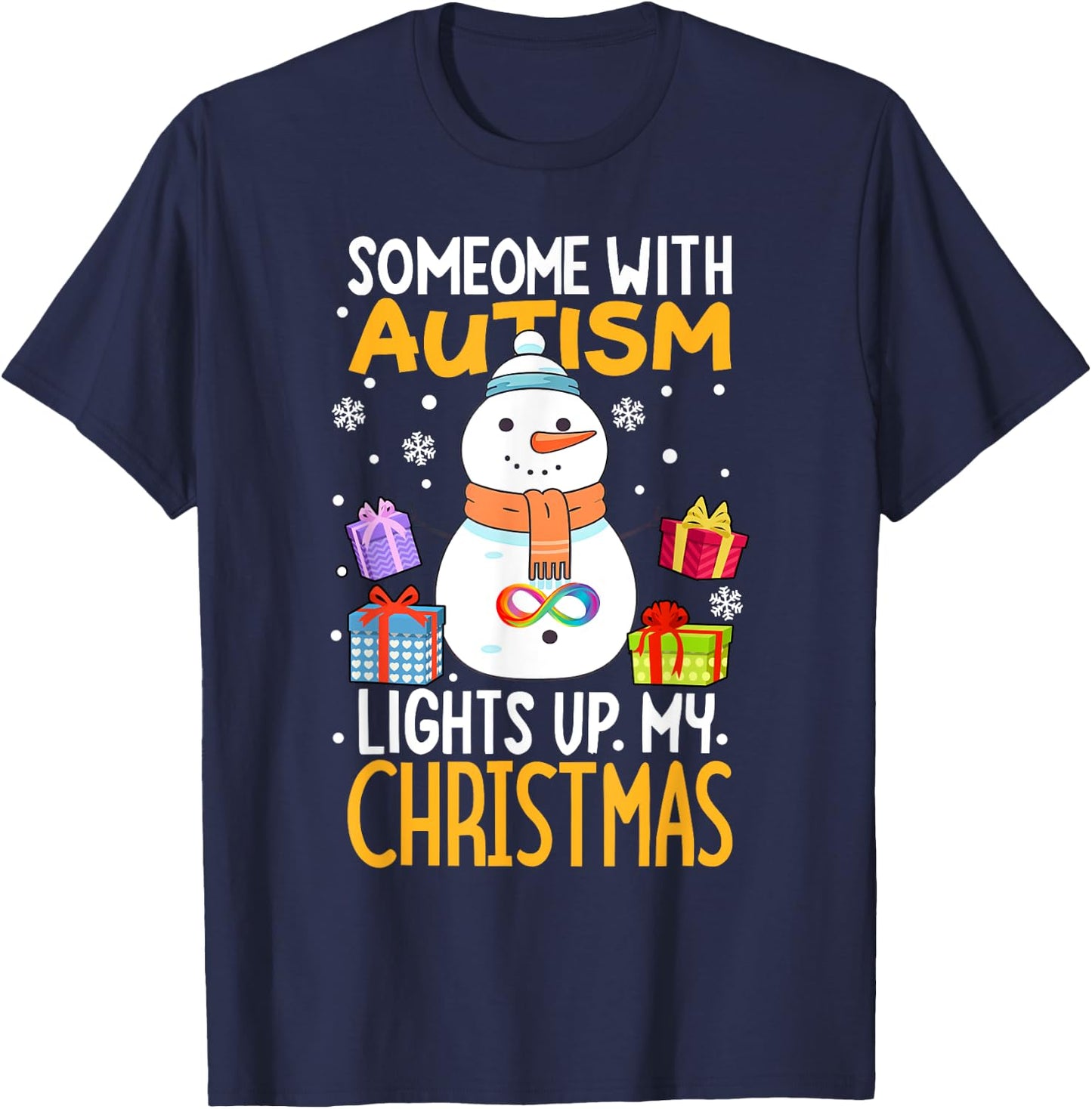 Autism awareness funny Snowman Xmas decor Christmas lights T-Shirt - T-Shirt | Navy