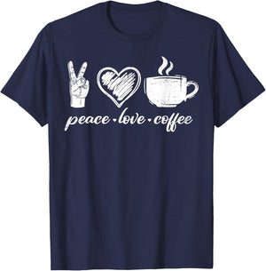 Peace Love Coffee Coffein-Liebhaber Cappuccino Design T-Shirt - T-Shirt | Navy