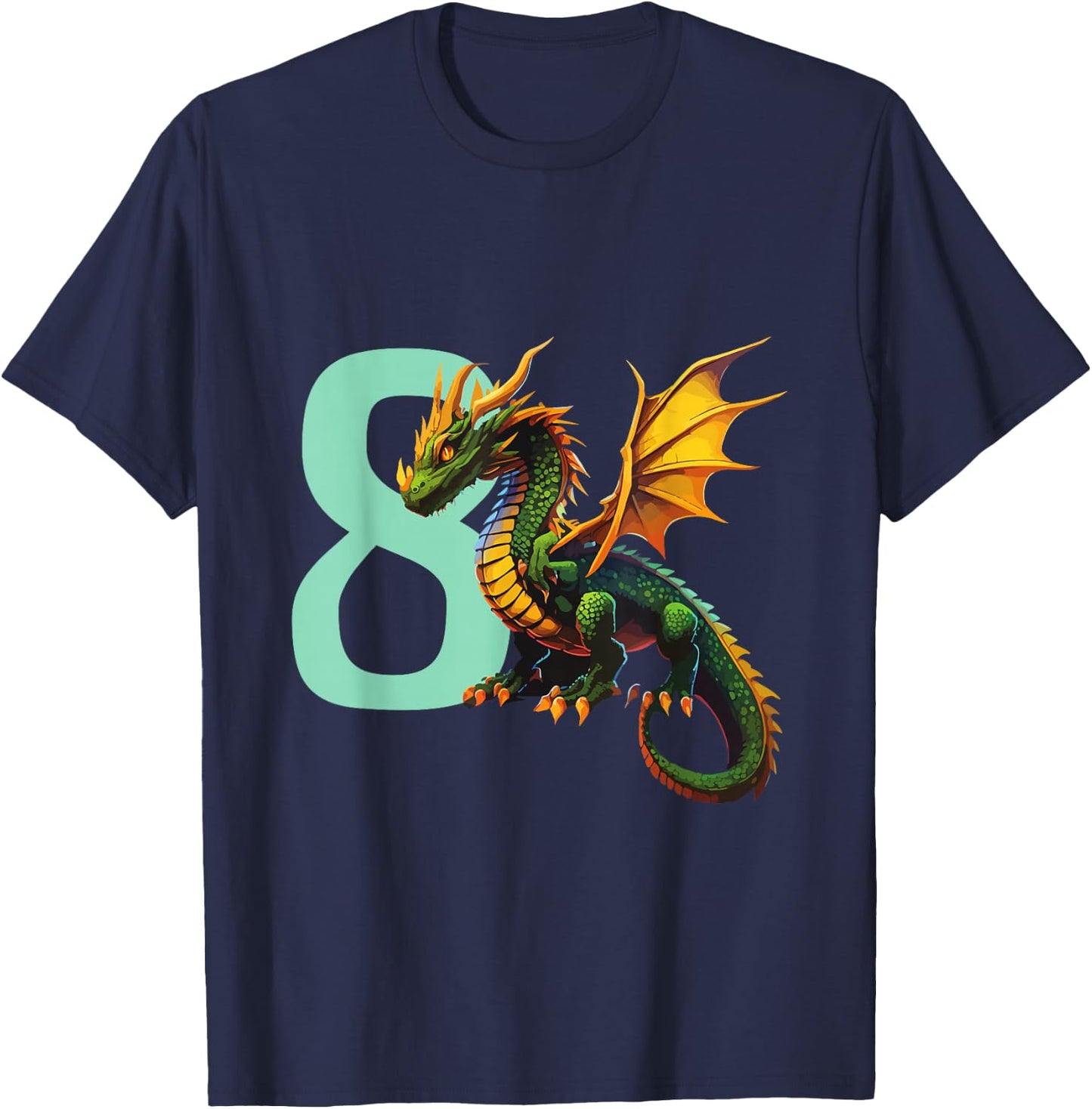 Children's Birthday Dragon 8 Years Boy Dragon Number Age , black T-Shirt - T-Shirt | Navy