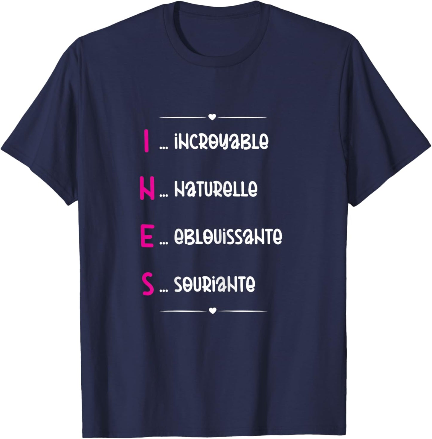 Ines Prenom Personnalisé Femme Cadeau Prenom Ines Girls' , Black T-Shirt - T-Shirt | Navy