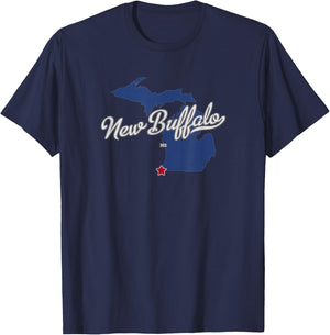 New Buffalo Michigan MI Map T-Shirt - T-Shirt | Navy