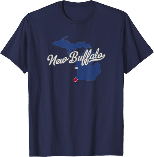 New Buffalo Michigan MI Map T-Shirt - T-Shirt | Navy