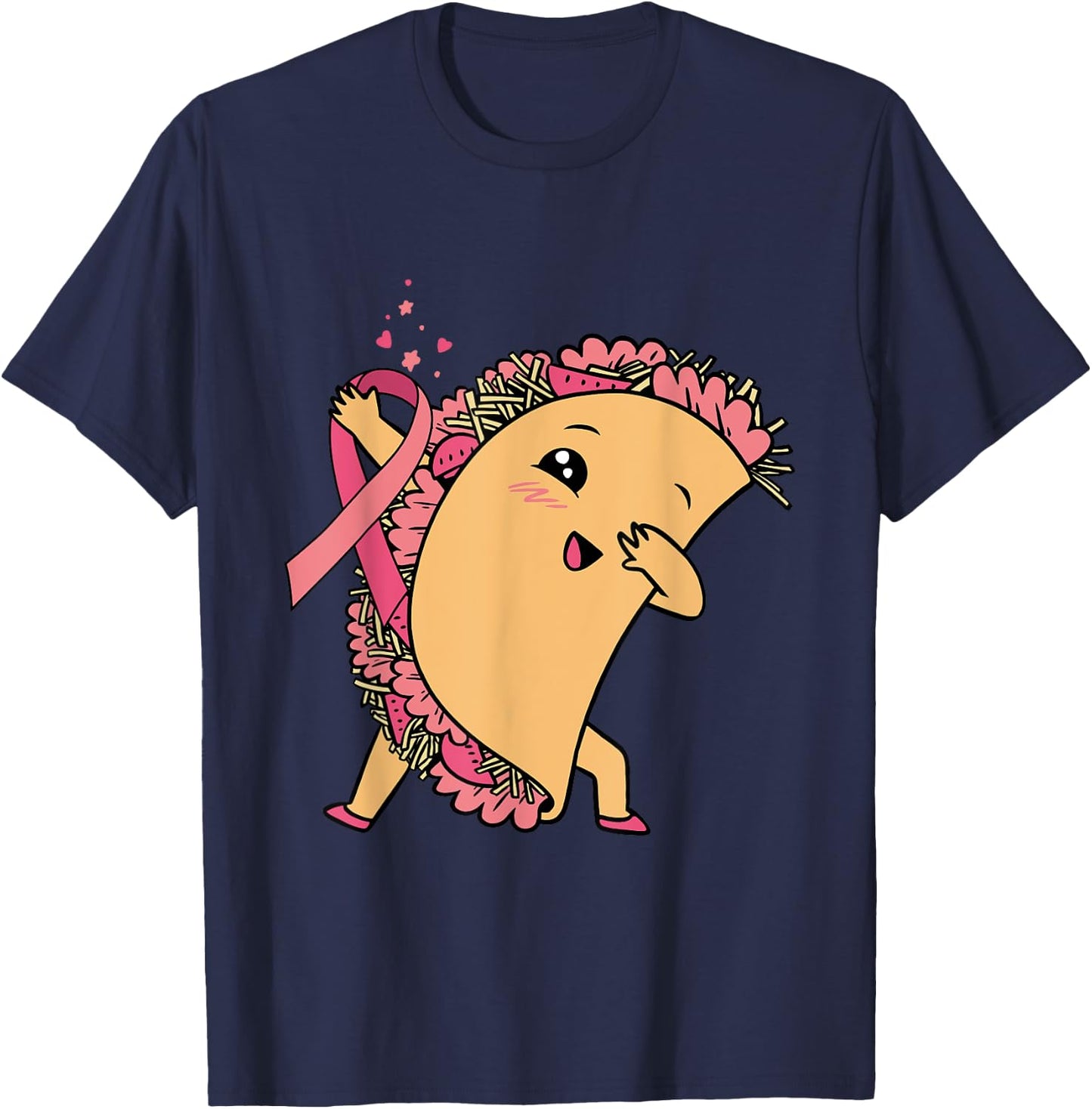 Dabbing Taco Pink Ribbon Breast Cancer Awareness Mexican T-Shirt - T-Shirt | Navy