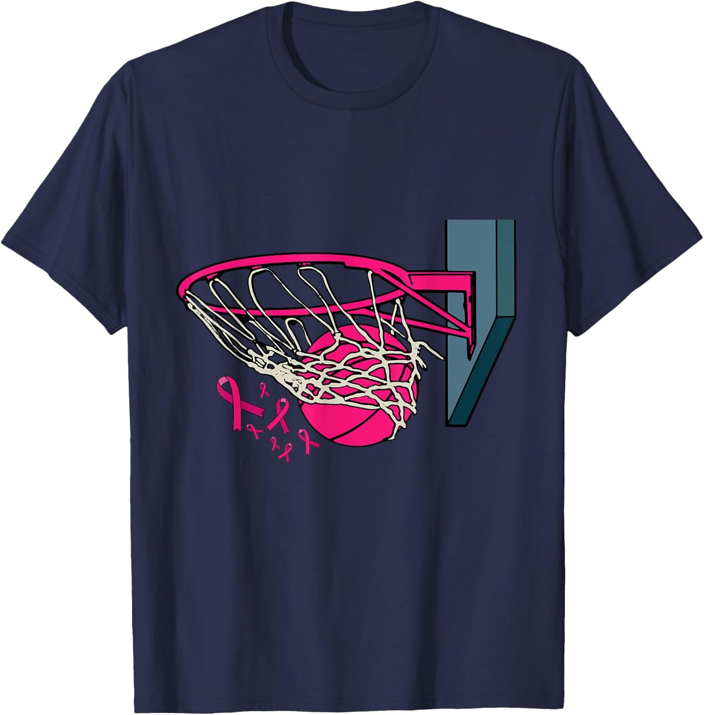 Basketball Player Pink Ribbon Breast Cancer Awareness Sport T-Shirt - T-Shirt | Navy