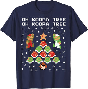 Super Mario Koopa Tree Goomba Christmas Graphic Short Sleeve T-Shirt - T-Shirt | Navy