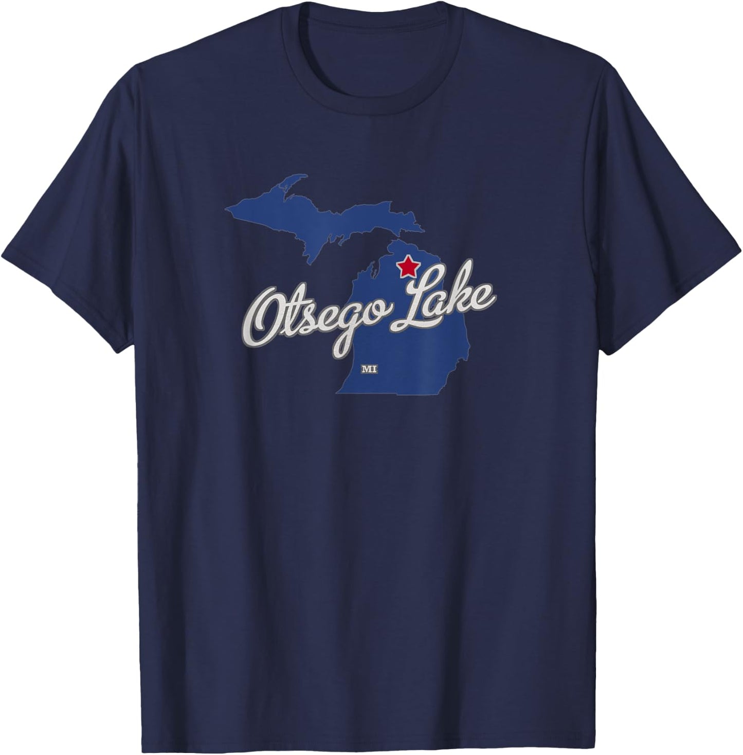 Otsego Lake Michigan MI Map T-Shirt - T-Shirt | Navy