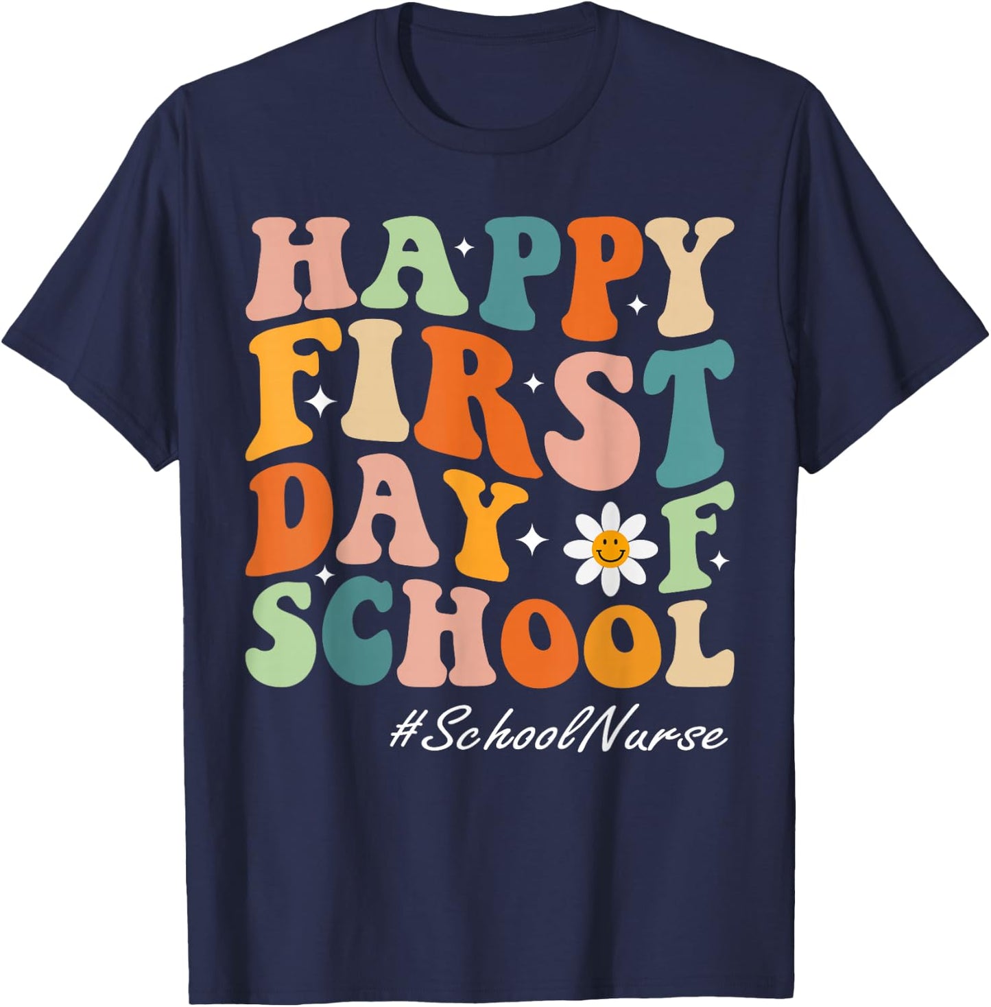 Happy First Day of School Nurse groovy retro back to school T-Shirt - T-Shirt | Navy