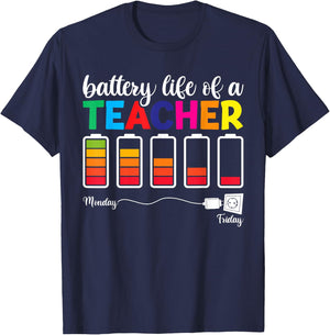 Funny Battery Life of a Teacher Shirt, Thanksgiving Teacher T-Shirt - T-Shirt | Navy