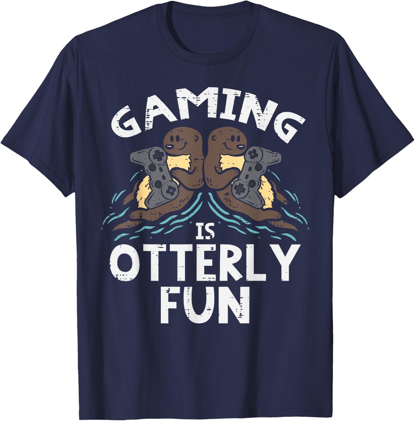 Gaming Otterly Fun Gamer Otter Boys Kids Men Teens Youth T-Shirt - T-Shirt | Navy