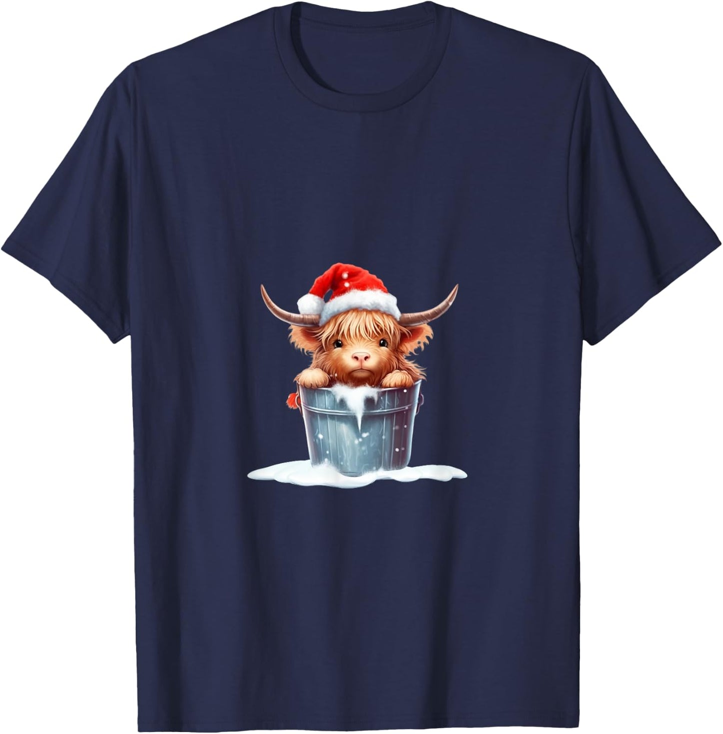 Cute Highland Cow in Santa Hat Country Heifer Farm Farmer T-Shirt - T-Shirt | Navy