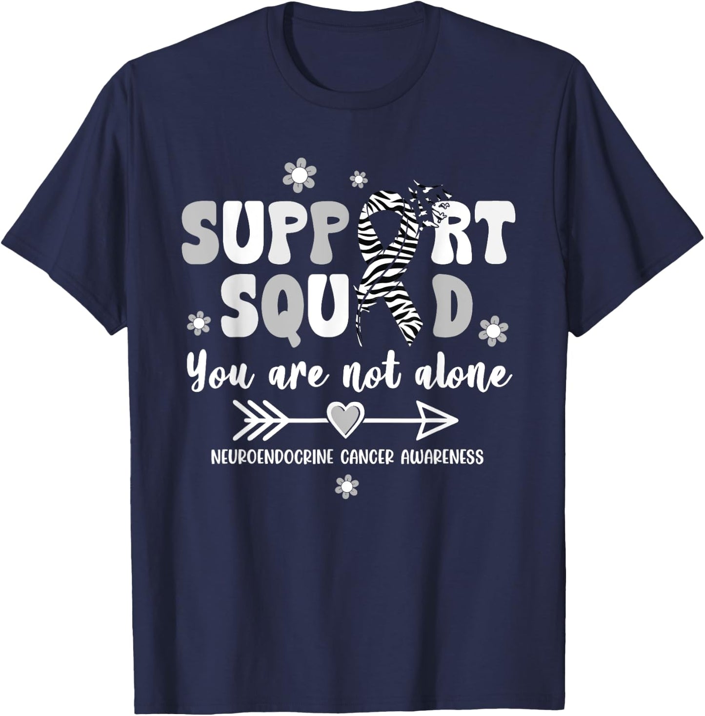 Groovy Support Squad Zebra Ribbon Neuroendocrine Cancer T-Shirt - T-Shirt | Navy