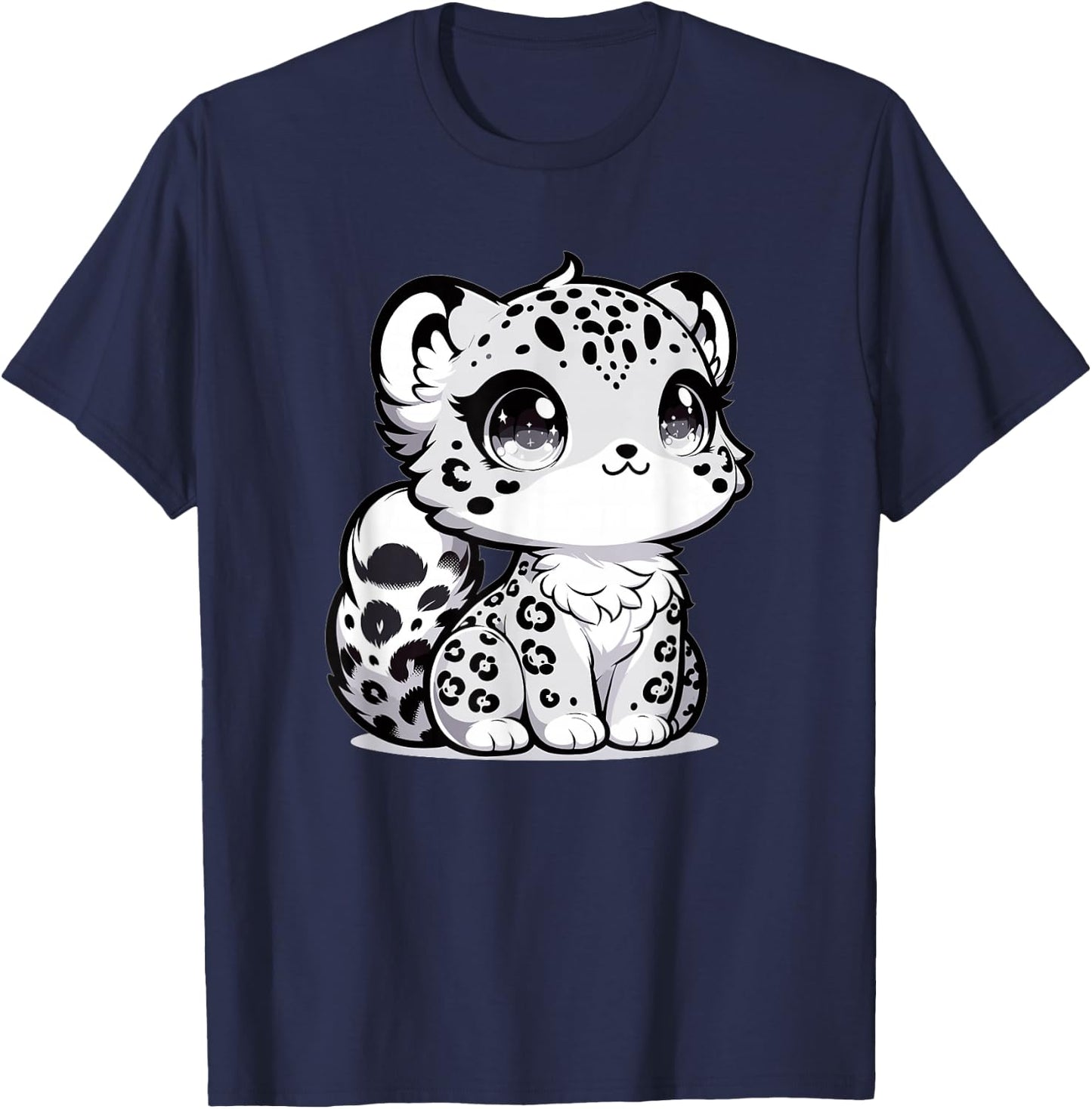 Adorable Cute Japanese Kawaii Chibi Snow Leopard T-Shirt - T-Shirt | Navy