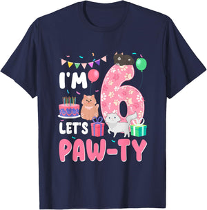 I'm 6 Let's Paw-Ty 6th Birthday Cats Lover 6 Year Old T-Shirt - T-Shirt | Navy