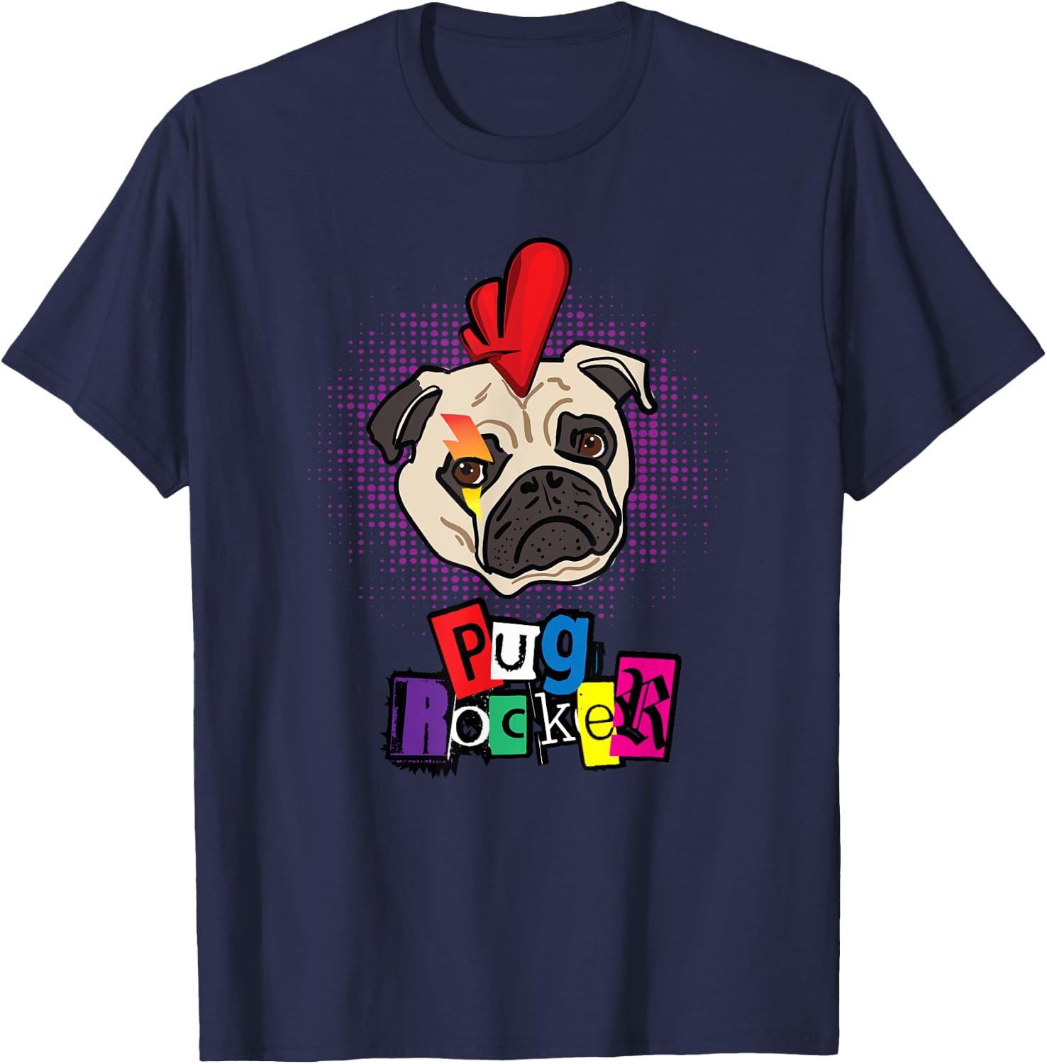 Pug Dog Pug Rocker Punk Rock Funny Cute T Shirt Women Kids T-Shirt - T-Shirt | Navy