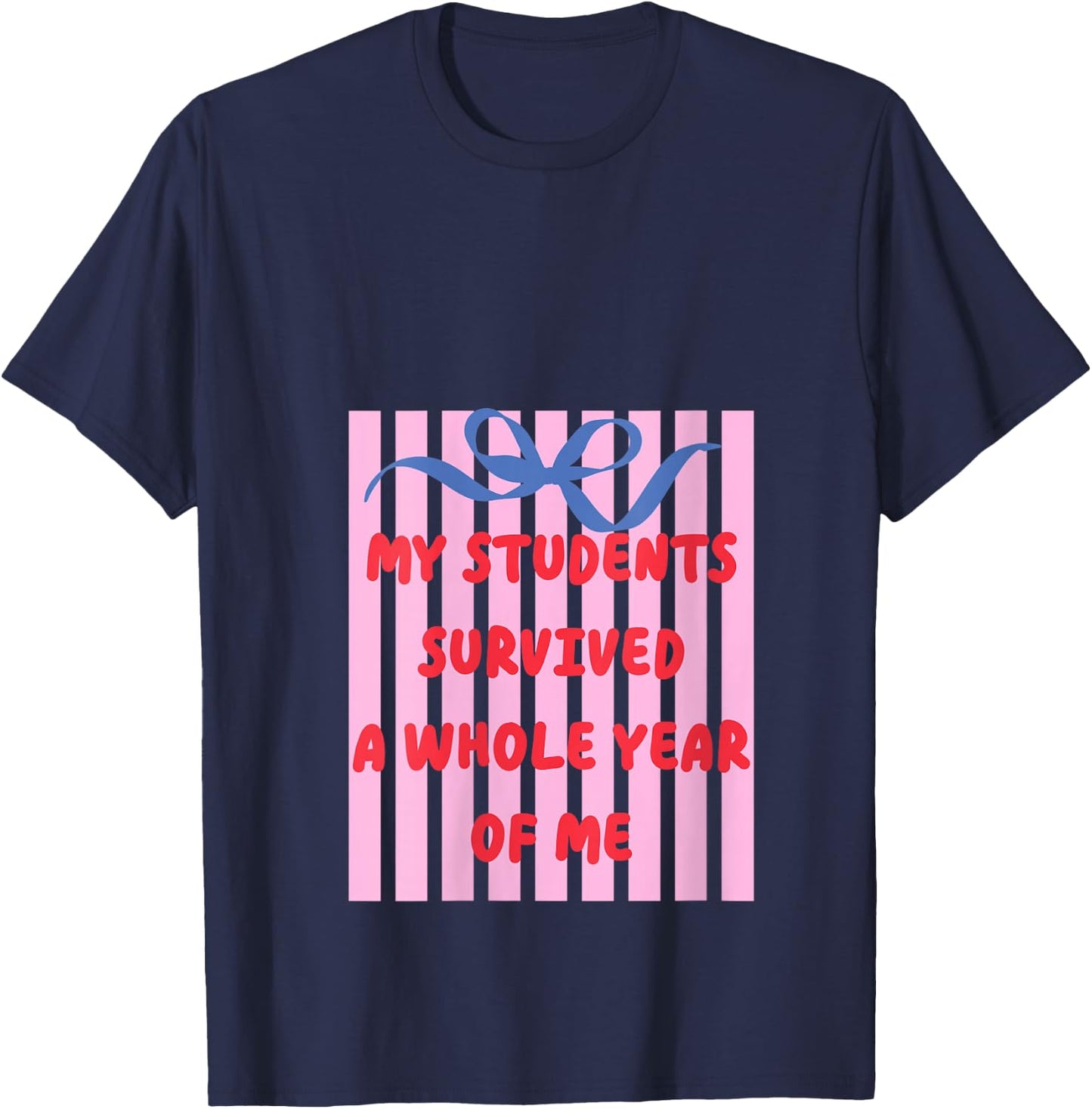 Women's Teacher End of Year Summer Break My Students Survived Bow V-Neck T-Shirt - T-Shirt | Navy
