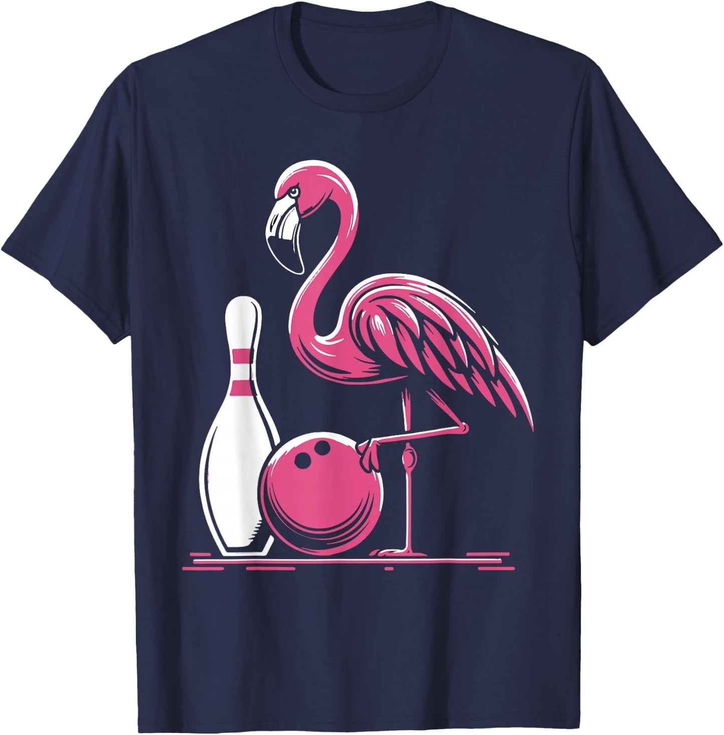 Funny Flamingo Bowling Pin Bowl Bowler T-Shirt - T-Shirt | Navy