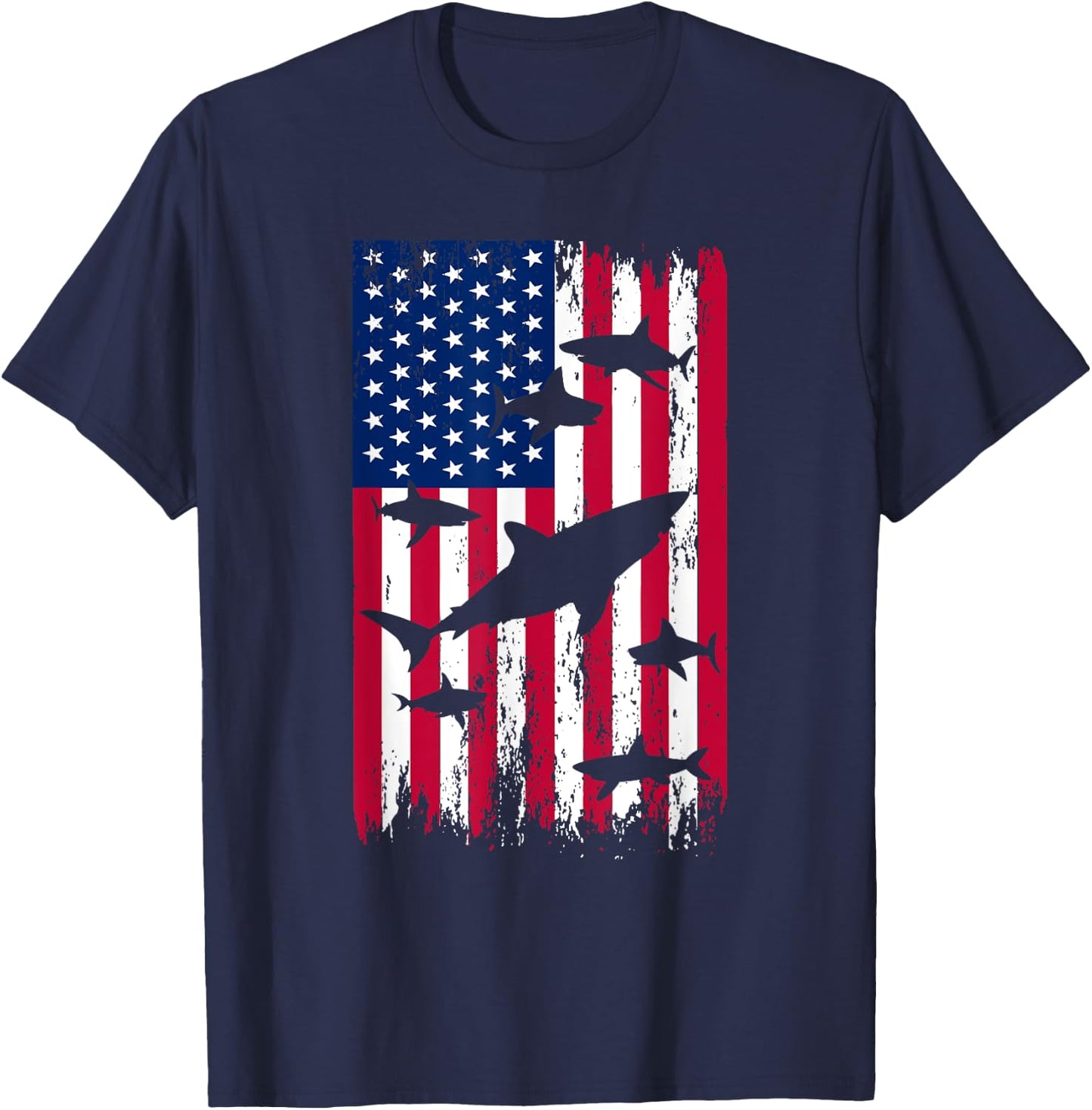 American Flag Shark T-Shirt - T-Shirt | Navy