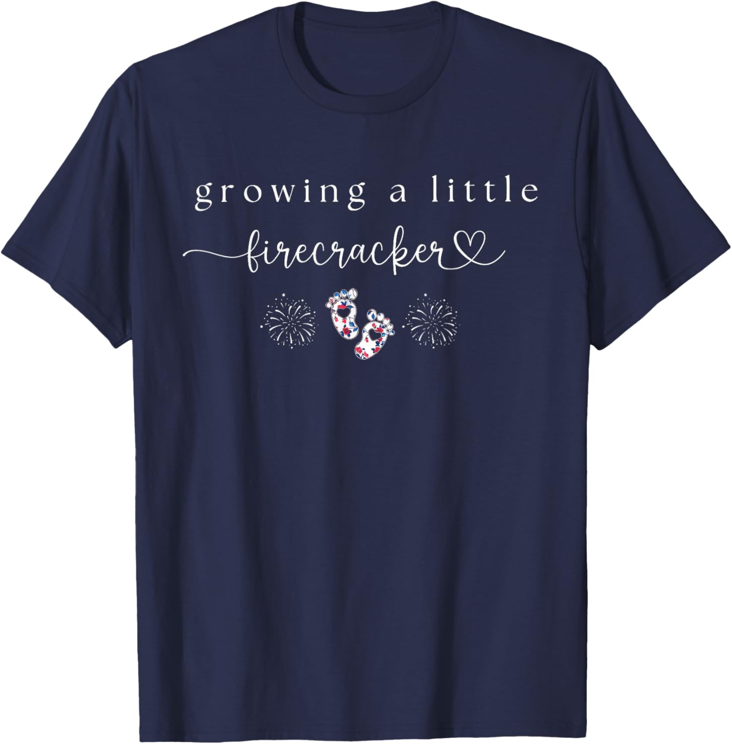 Retro Growing A Little Firecracker 4th of July Pregnancy T-Shirt - T-Shirt | Navy