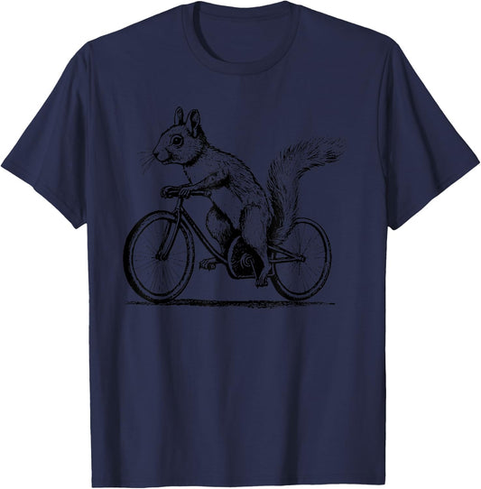 Squirrel on a Bike Funny Rodent Biker Animal Rider T-Shirt - T-Shirt | Navy