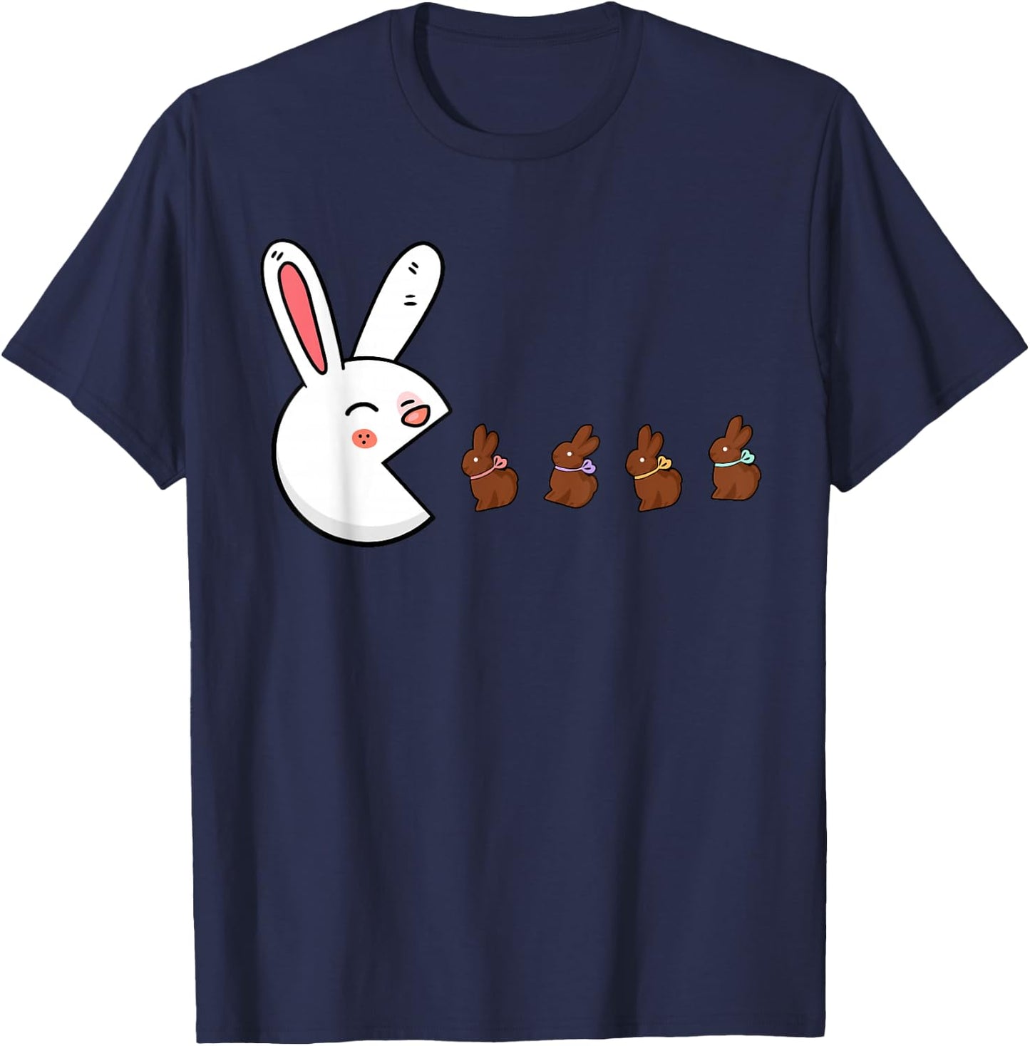 Funny Easter Bunny Rabbit Eating Chocolate Gamer Boys Girls T-Shirt - T-Shirt | Navy