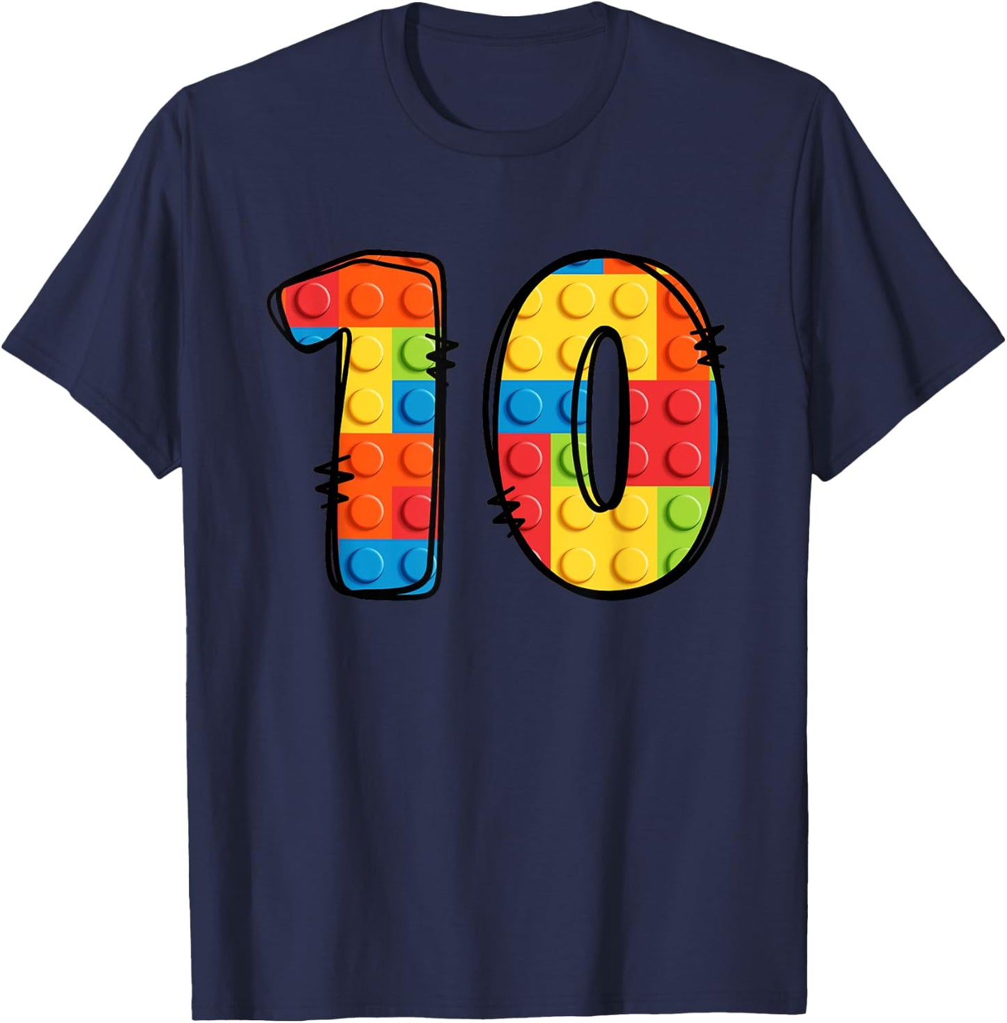 10 Year Old Blocks Building Master Builder 10th Birthday T-Shirt - T-Shirt | Navy