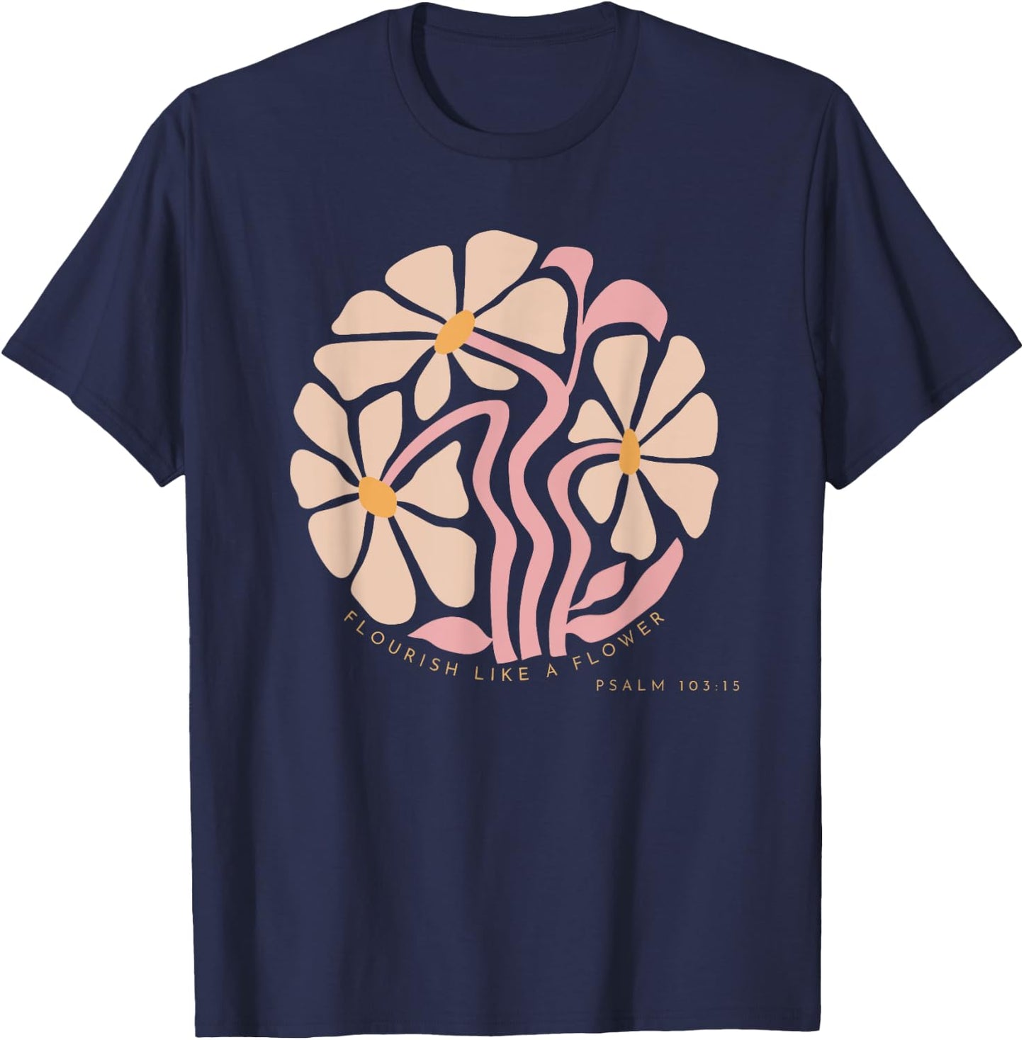 Flourish Like A Flower Retro Boho Christian Floral T-Shirt - T-Shirt | Navy