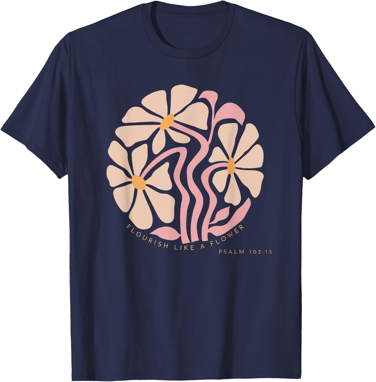 Flourish Like A Flower Retro Boho Christian Floral T-Shirt - T-Shirt | Navy