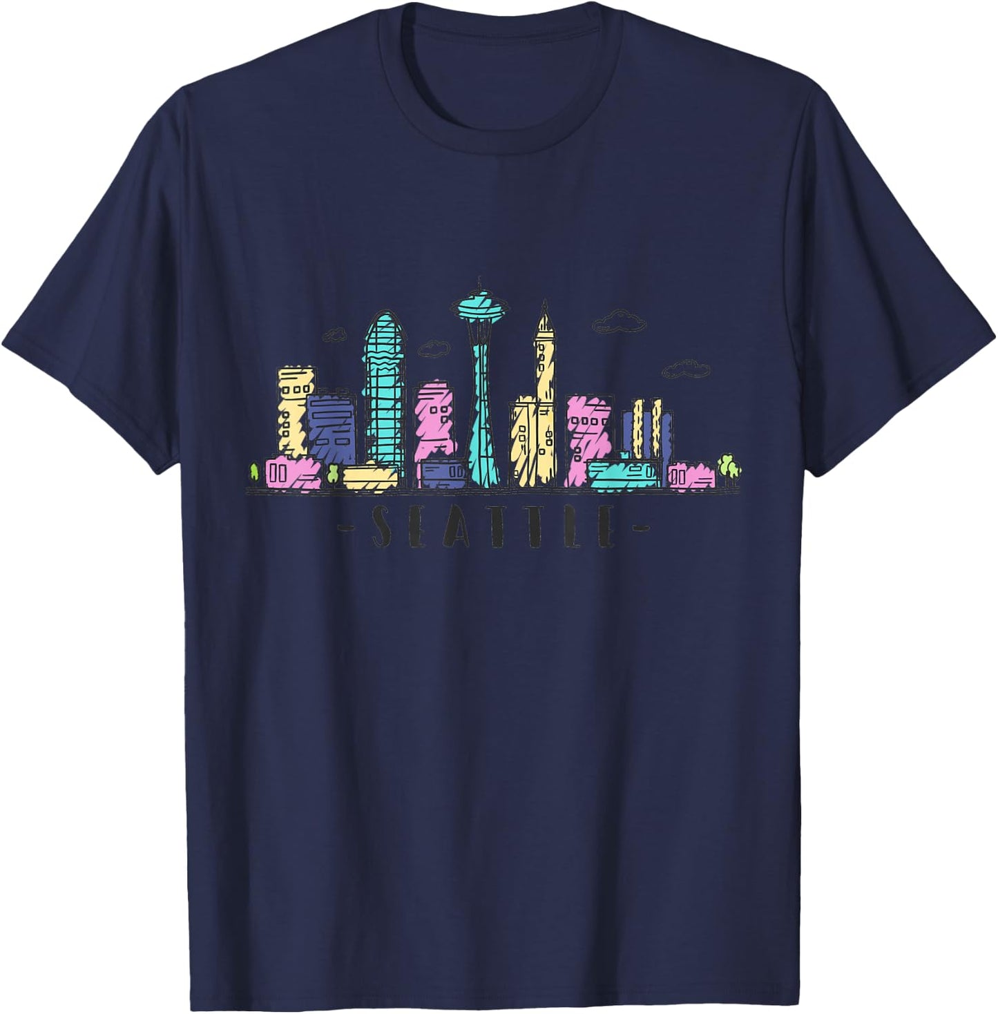 Seattle Skyline Washington PNW Vintage T-Shirt - T-Shirt | Navy