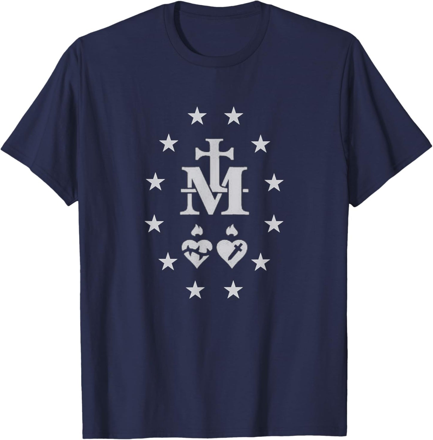 Miraculous Medal Catholic Virgin Mary Sacred Heart T-Shirt - T-Shirt | Navy