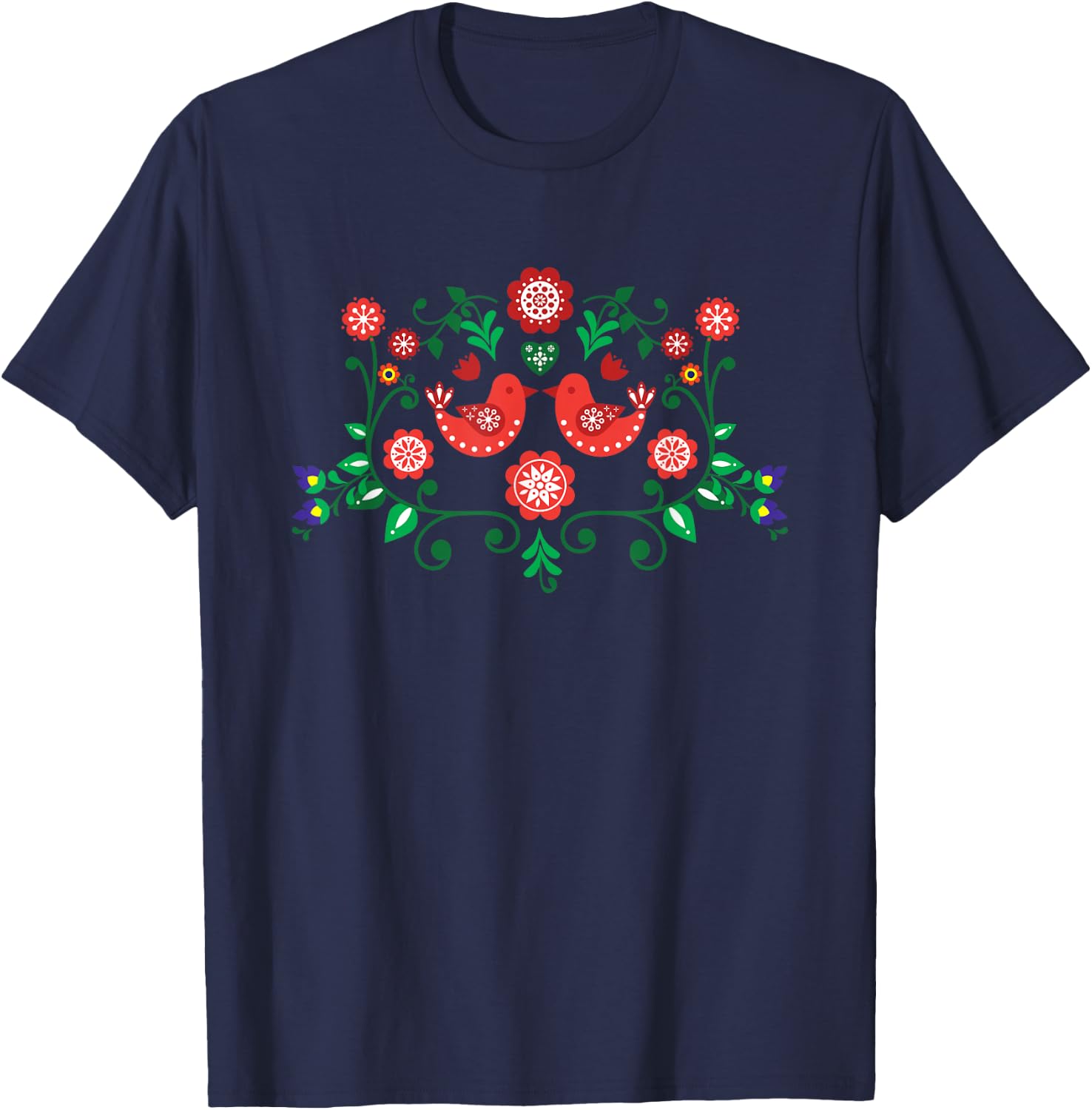 Polish Traditional Folk Pattern, Eastern Folklore T-Shirt - T-Shirt | Navy