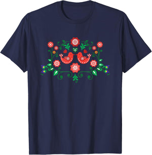 Polish Traditional Folk Pattern, Eastern Folklore T-Shirt - T-Shirt | Navy