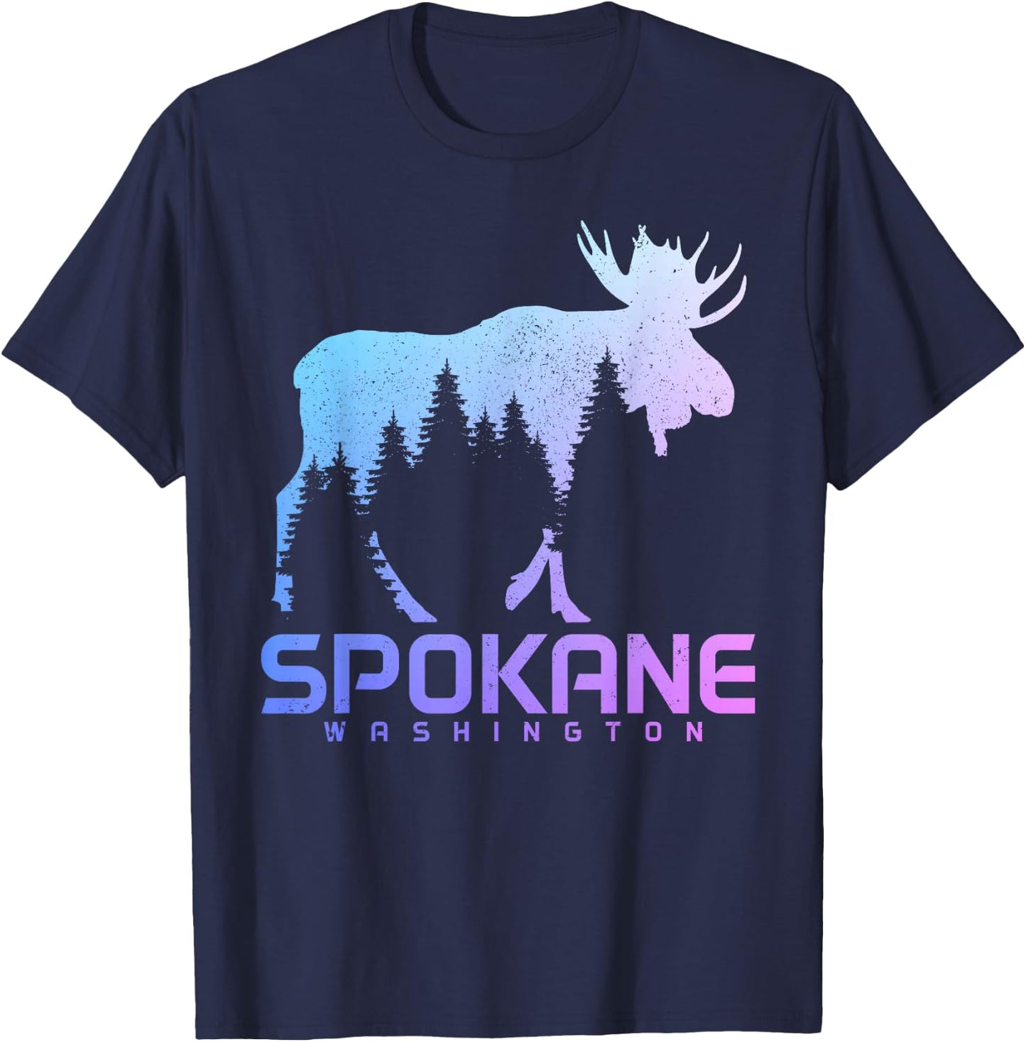 Spokane Washington PNW Vintage Moose Souvenir T-Shirt - T-Shirt | Navy