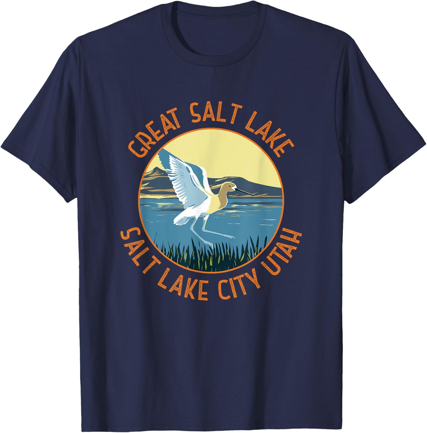 Great Salt Lake American Avocet Retro Distressed Circle T-Shirt - T-Shirt | Navy
