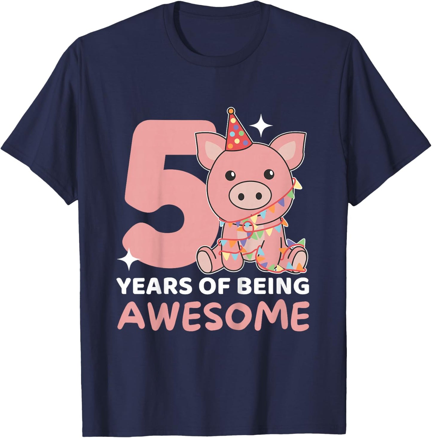 Pig For The 5th Birthday For Children Five Years Old T-Shirt - T-Shirt | Navy