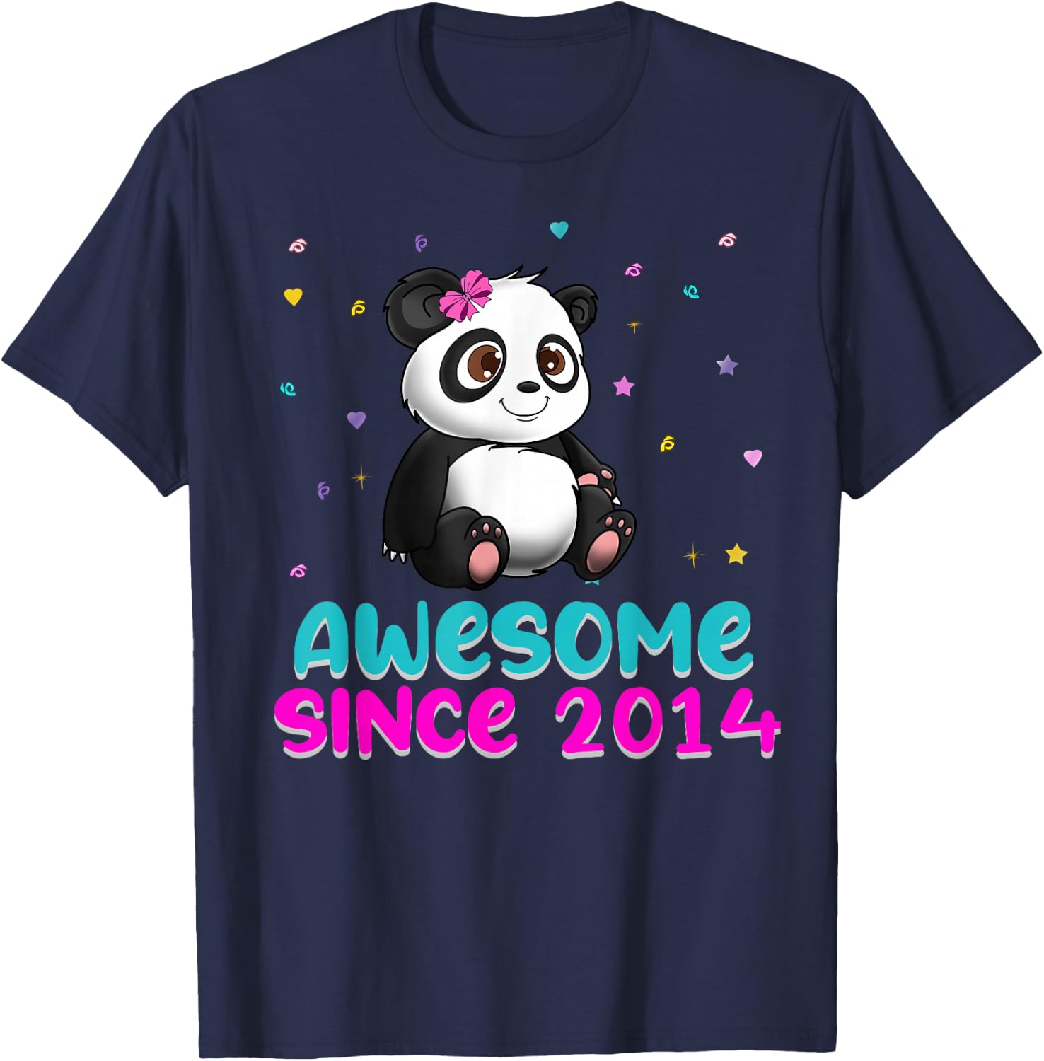 Panda Bear Girl Birthday Gift Love Awesome Since 2014 T-Shirt - T-Shirt | Navy