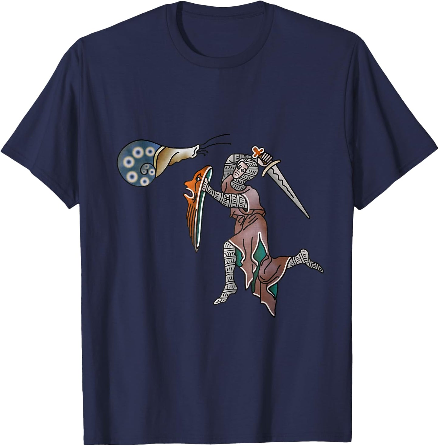 Marginalia Knight vs snail - Medieval Meme - MargiKnights T-Shirt - T-Shirt | Navy
