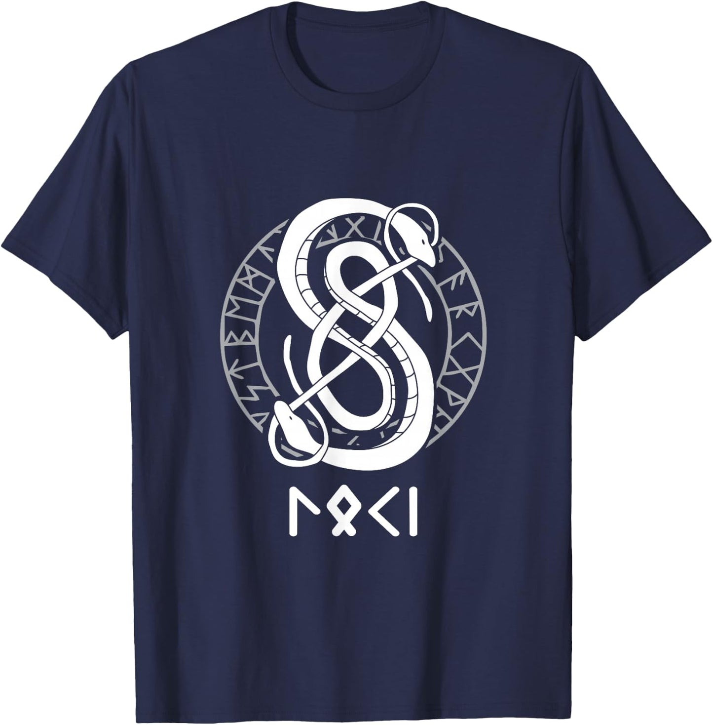 Loki Name Norse Runes And Snake Nordic Norse Mythology T-Shirt - T-Shirt | Navy