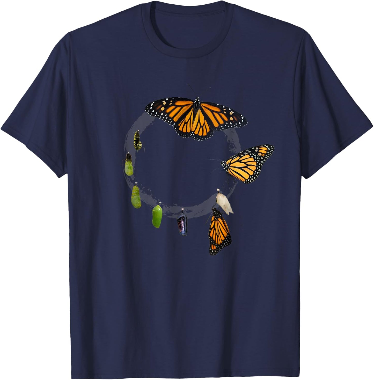 Monarch Butterfly Chrysalis Cycle Nature Lover Gift T-Shirt - T-Shirt | Navy