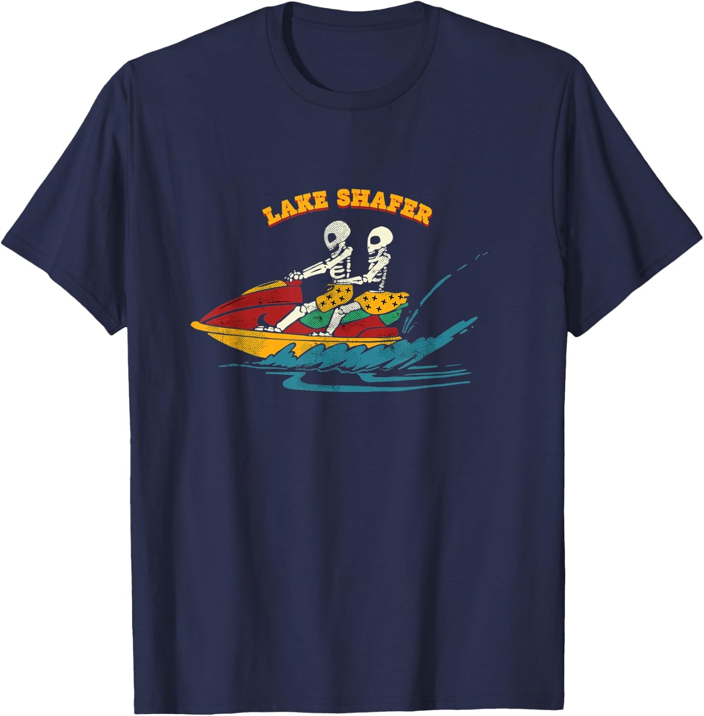 Lake Shafer Indiana Funny Skeleton Jet Ski Retro T-Shirt - T-Shirt | Navy
