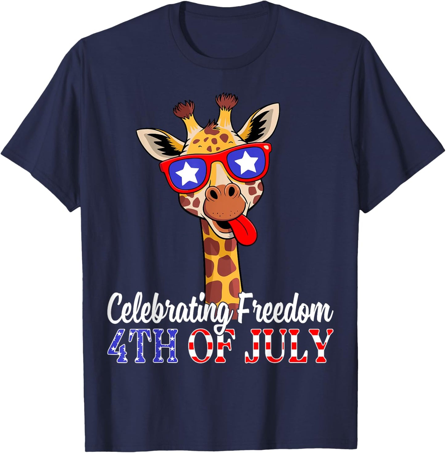 Celebrating Freedom 4th of July USA Flag Patriotic Giraffe T-Shirt - T-Shirt | Navy